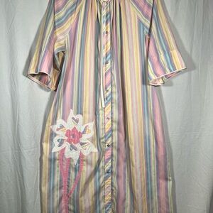 Striped Multicolor Nightgown with Floral Design